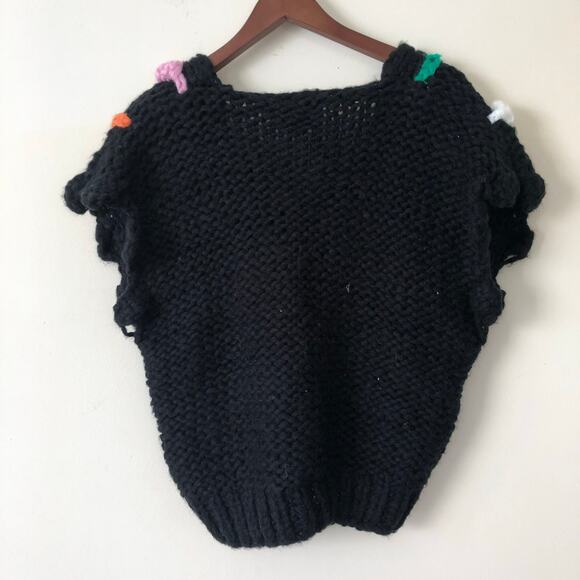 Anthropologie Maeve Bauble Sweater Vest Chunky Knit Black One Size - Picture 6 of 8